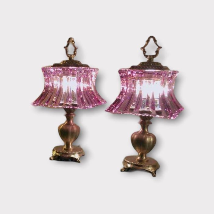 מנורת שולחן ברונזה קריסטל ורוד