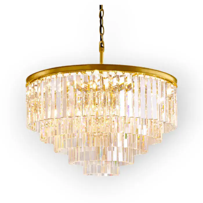 מנורת תליה דגם "חישוק דה וינצ'י" פליז משולב מוטות קריסטל