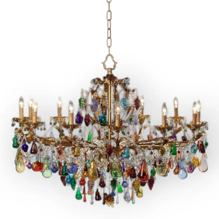 שנדליר יציקת ברונזה עם אבנים קריסטל צבעוני